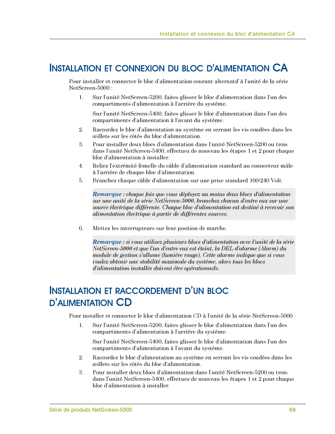 Juniper Networks 5000 SERIES manual Installation ET Connexion DU Bloc Dalimentation CA 