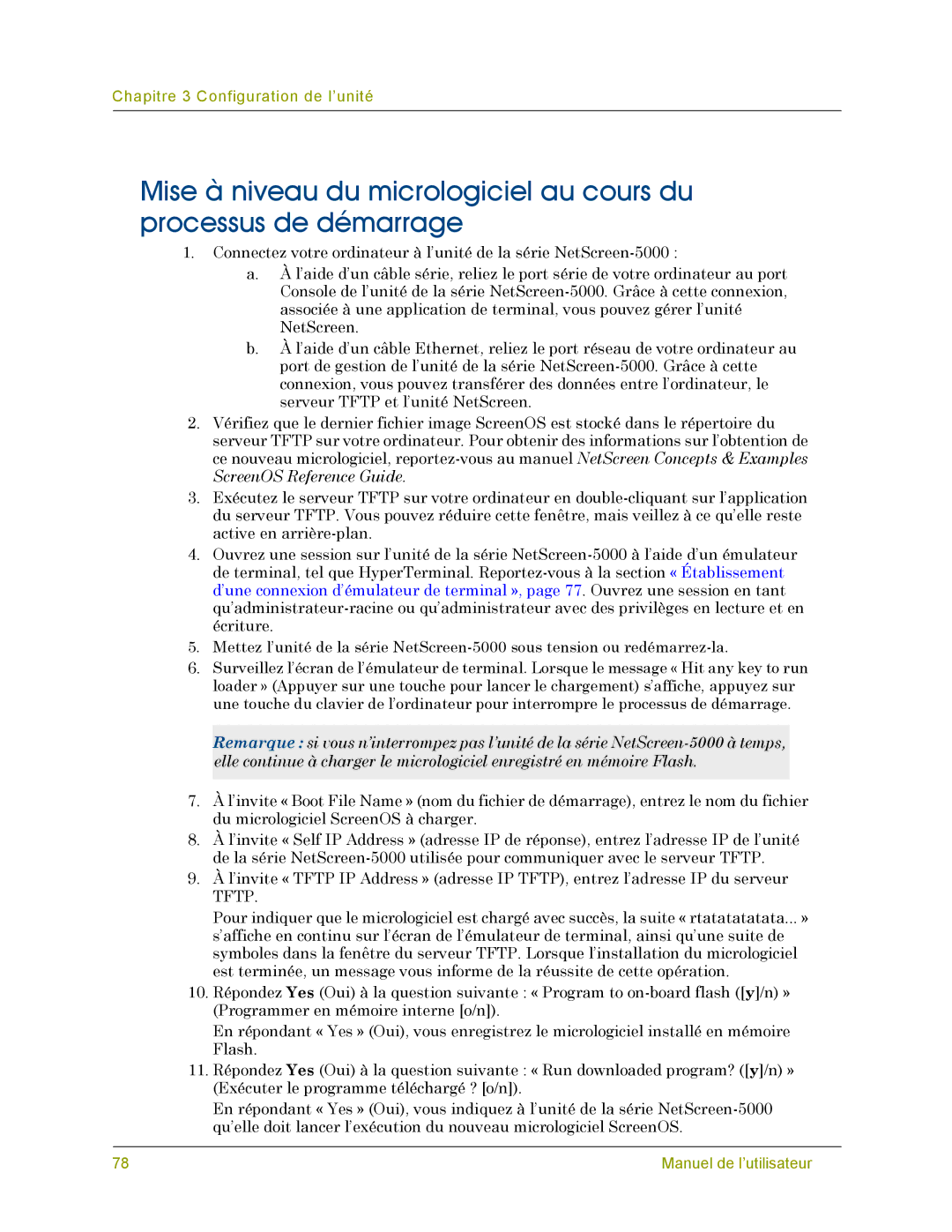 Juniper Networks 5000 SERIES manual Chapitre 3 Configuration de l’unité 