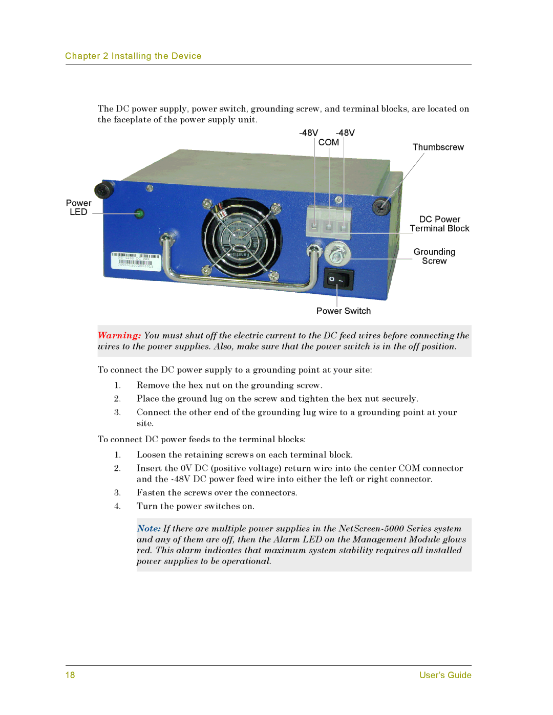 Juniper Networks 5000 manual 48V COMThumbscrew Power 