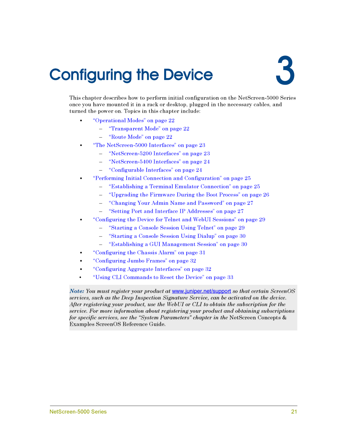 Juniper Networks 5000 manual Configuring the Device 