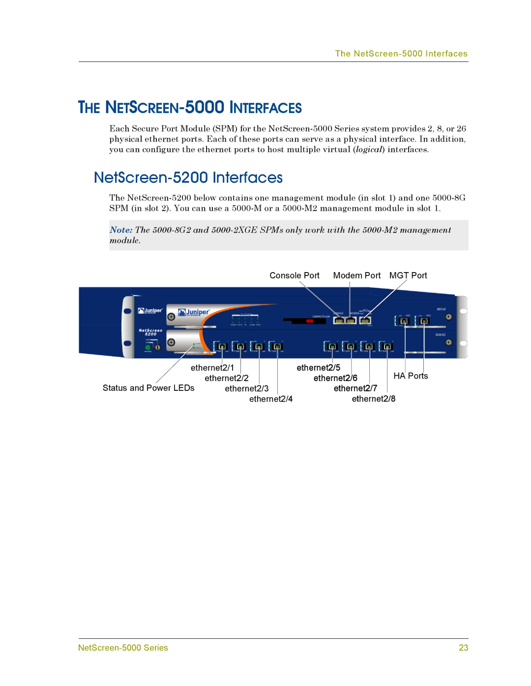 Juniper Networks manual NetScreen-5200 Interfaces, NETSCREEN-5000 Interfaces 