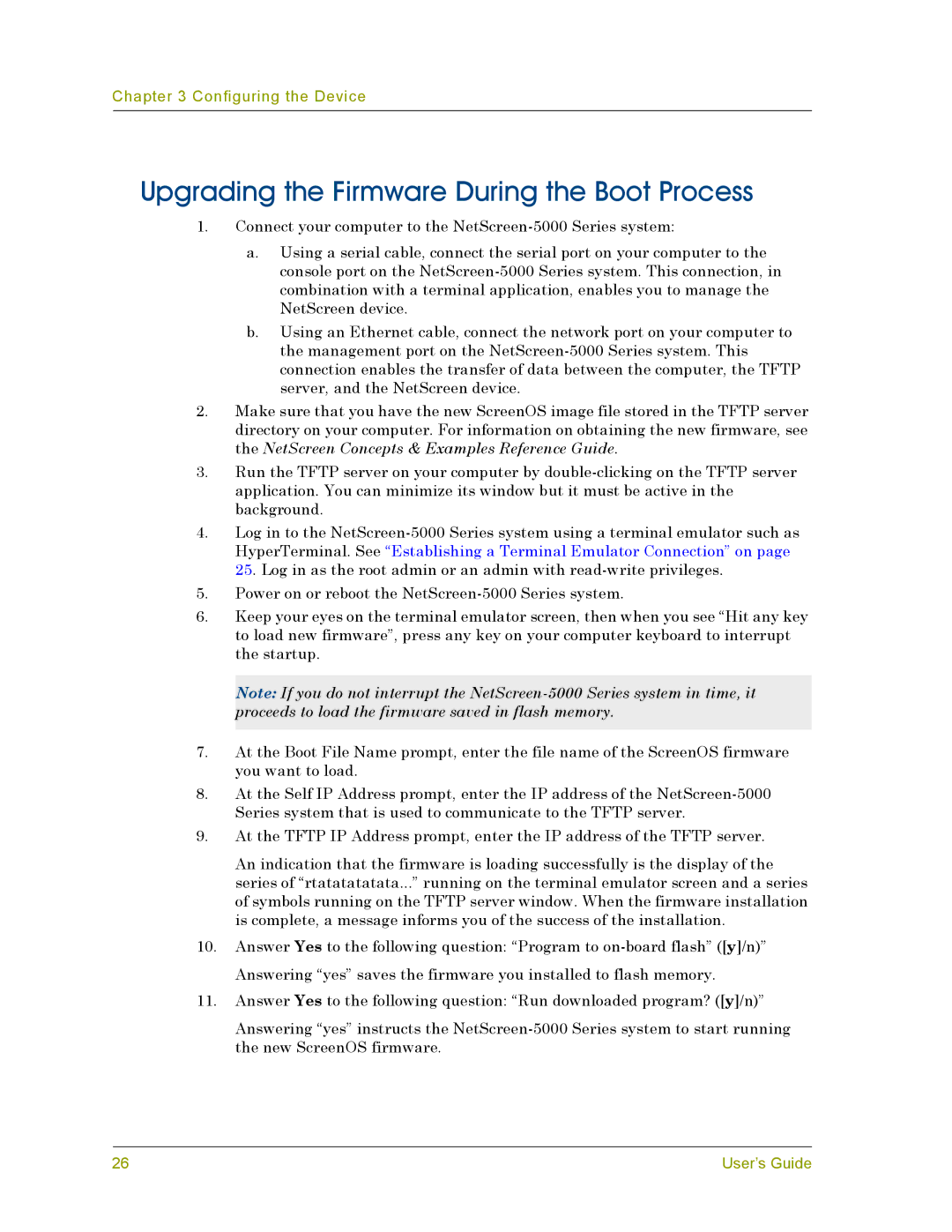 Juniper Networks 5000 manual Upgrading the Firmware During the Boot Process 