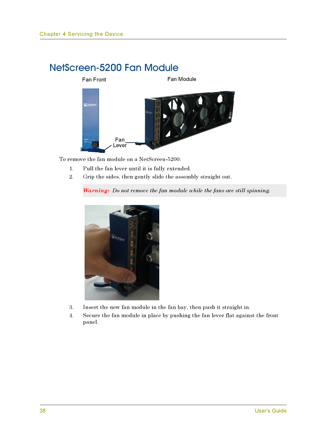 Juniper Networks 5000 manual NetScreen-5200 Fan Module 