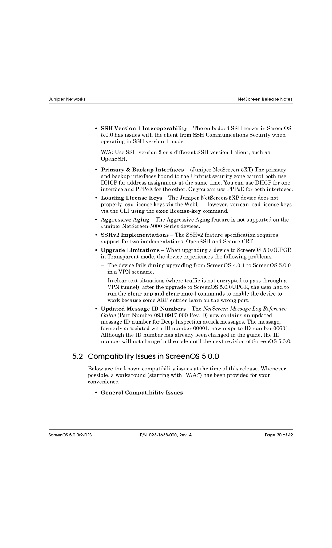 Juniper Networks 5200, 208, 204, 500, 5XT, 5400 manual Compatibility Issues in ScreenOS, General Compatibility Issues 