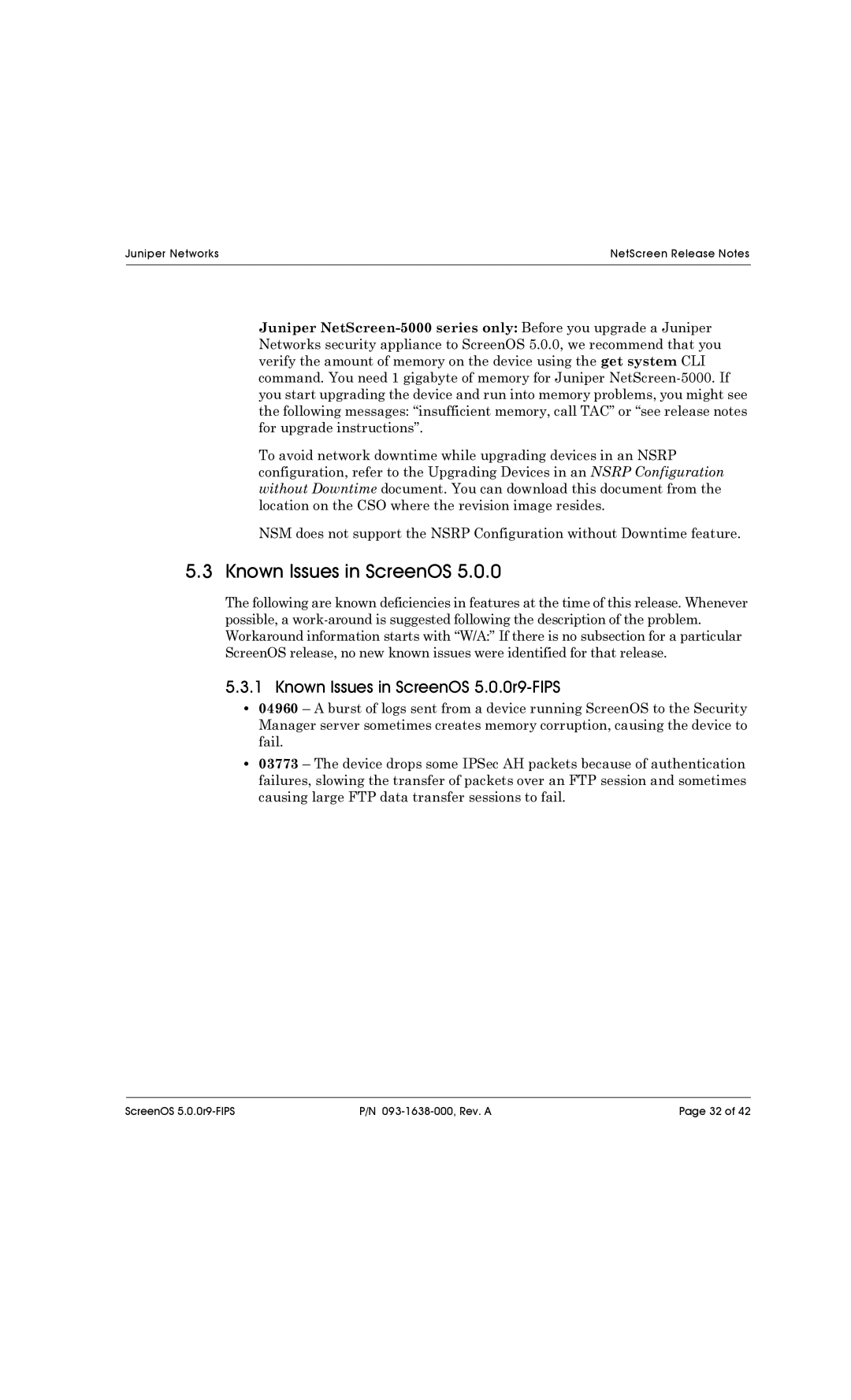 Juniper Networks 204, 5200, 208, 500, 5XT, 5400 manual Known Issues in ScreenOS 5.0.0r9-FIPS 