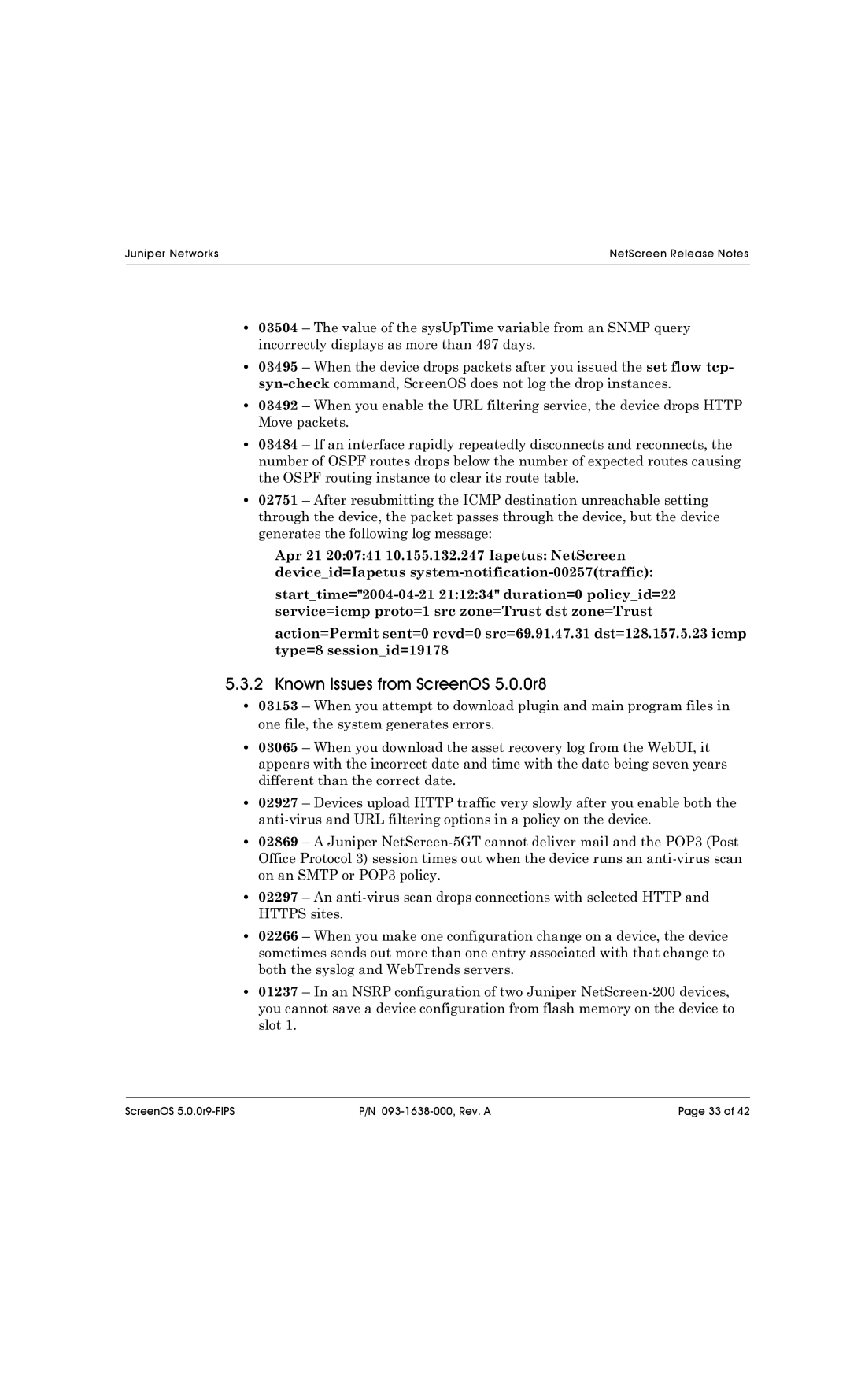 Juniper Networks 500, 5200, 208, 204, 5XT, 5400 manual Known Issues from ScreenOS 5.0.0r8 