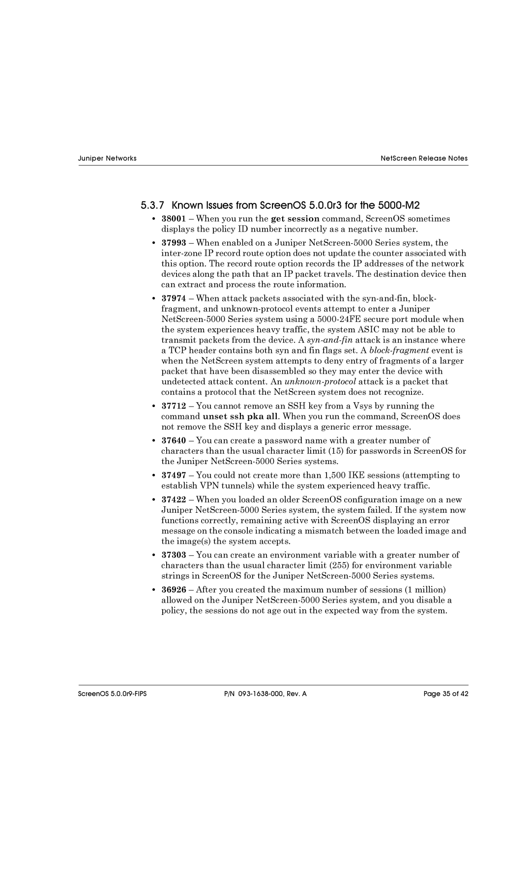 Juniper Networks 5400, 5200, 208, 204, 5XT manual Known Issues from ScreenOS 5.0.0r3 for the 5000-M2 