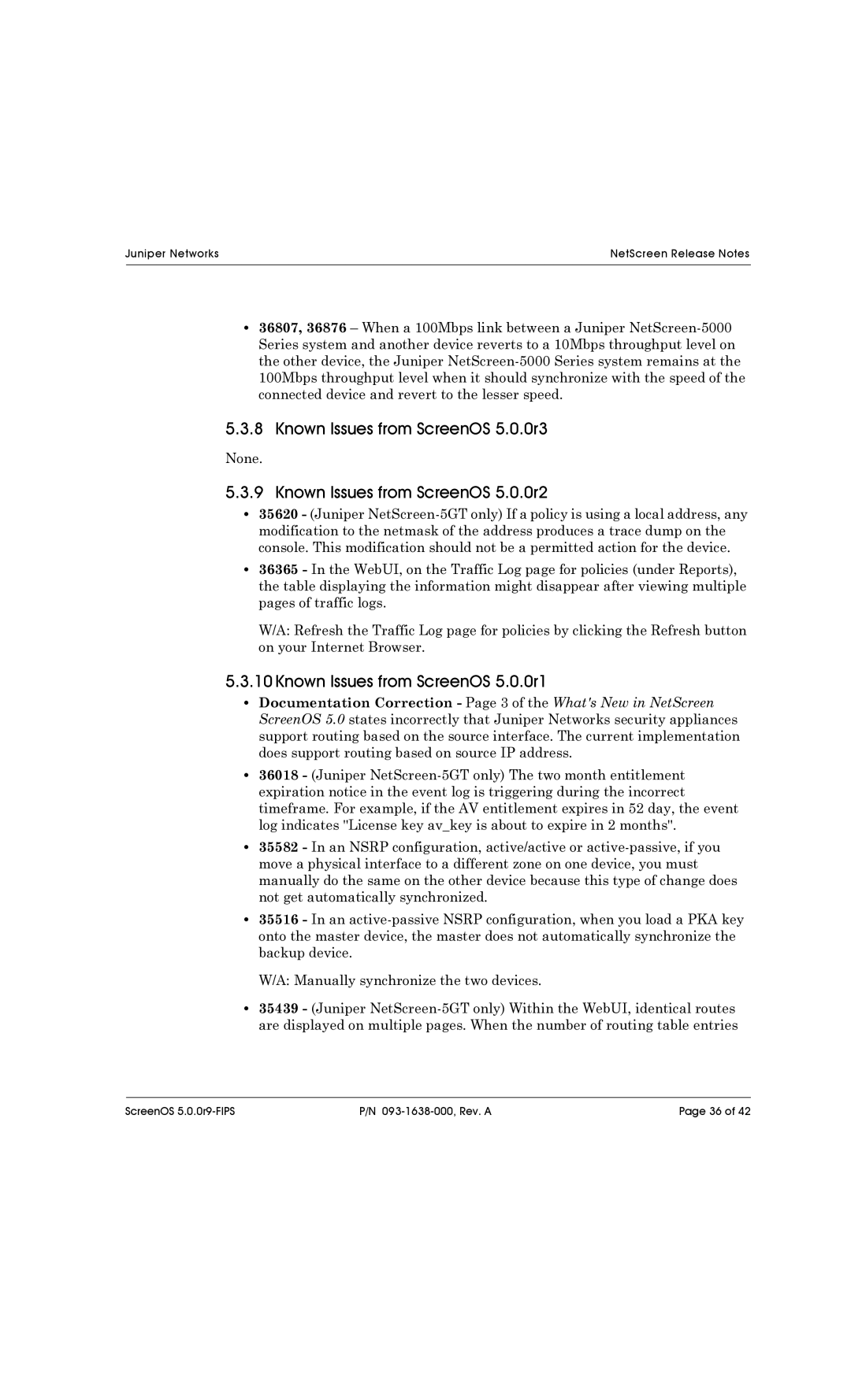 Juniper Networks 5200, 208, 204, 500, 5XT, 5400 manual Known Issues from ScreenOS 5.0.0r3, Known Issues from ScreenOS 5.0.0r2 