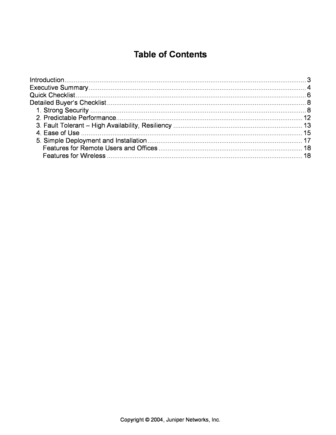 Juniper Networks 710008-001 manual Table of Contents 