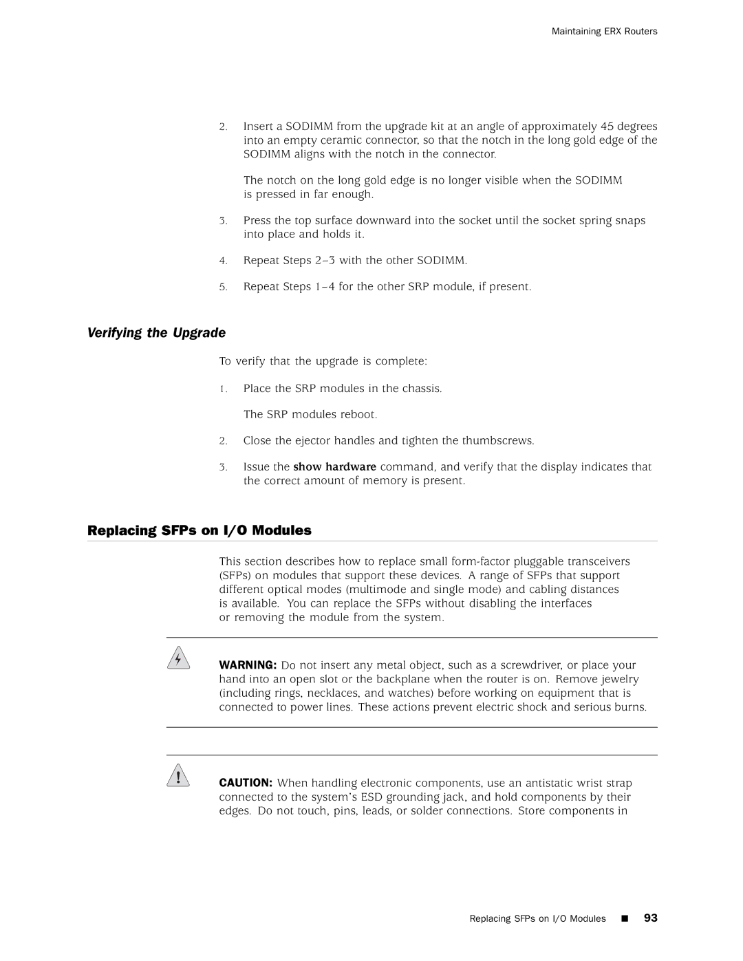 Juniper Networks 8 manual Verifying the Upgrade, Replacing SFPs on I/O Modules 