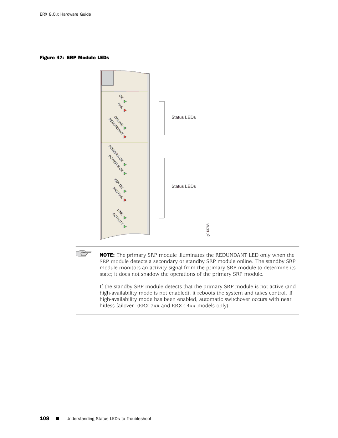 Juniper Networks 8 manual SRP Module LEDs 