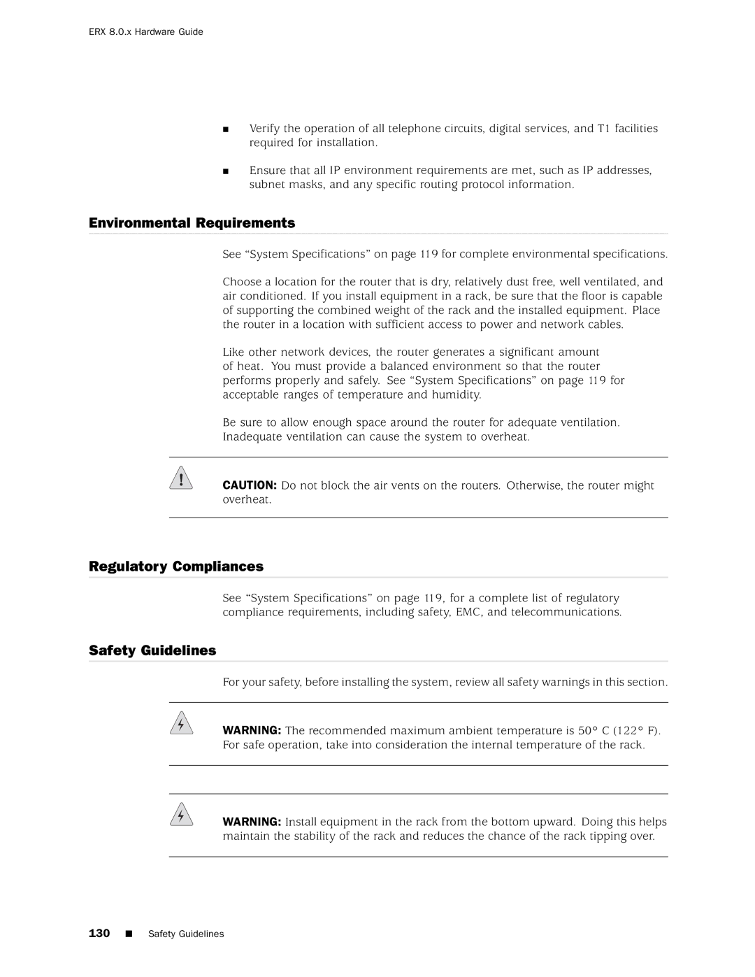 Juniper Networks 8 manual Environmental Requirements, Regulatory Compliances 