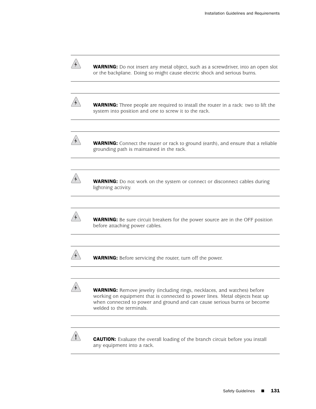 Juniper Networks 8 manual Installation Guidelines and Requirements Safety Guidelines 