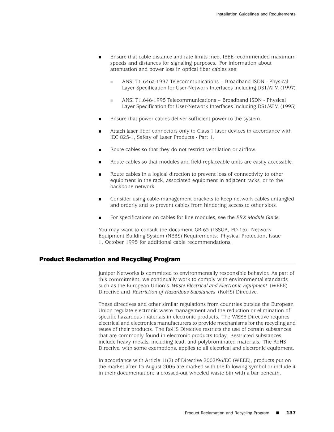 Juniper Networks 8 manual Product Reclamation and Recycling Program 