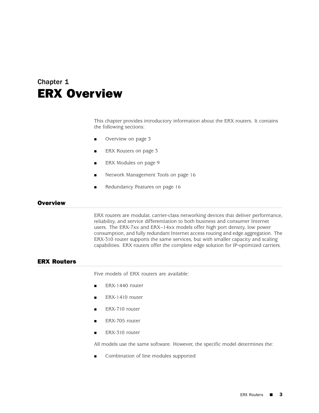 Juniper Networks 8 manual ERX Overview, ERX Routers 