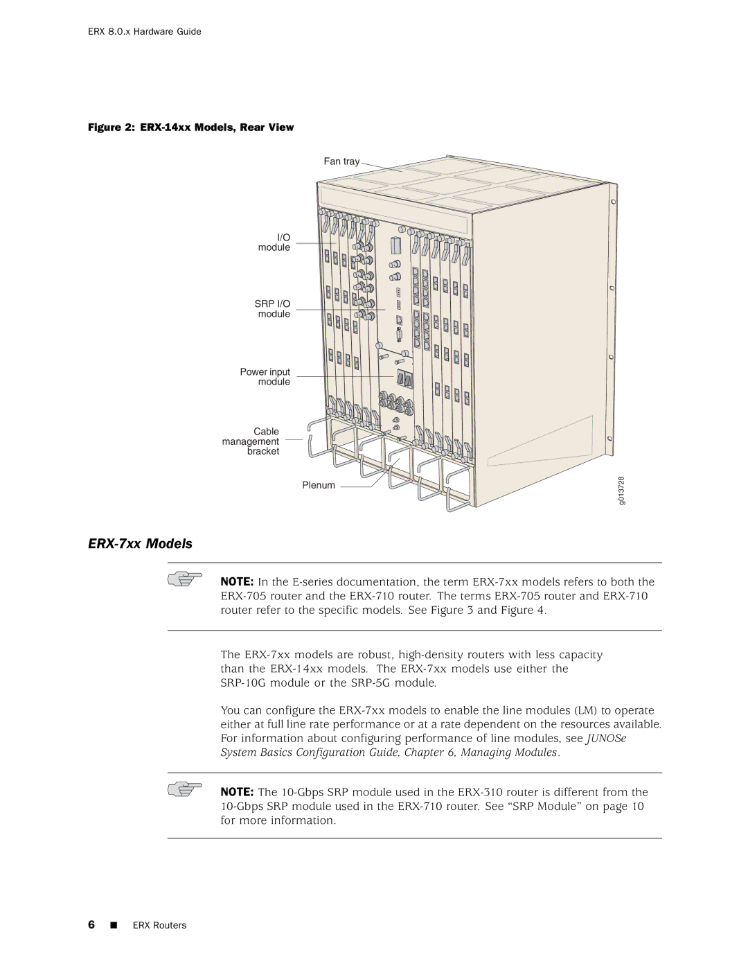 Juniper Networks 8 manual ERX-7xx Models, ERX-14xx Models, Rear View 