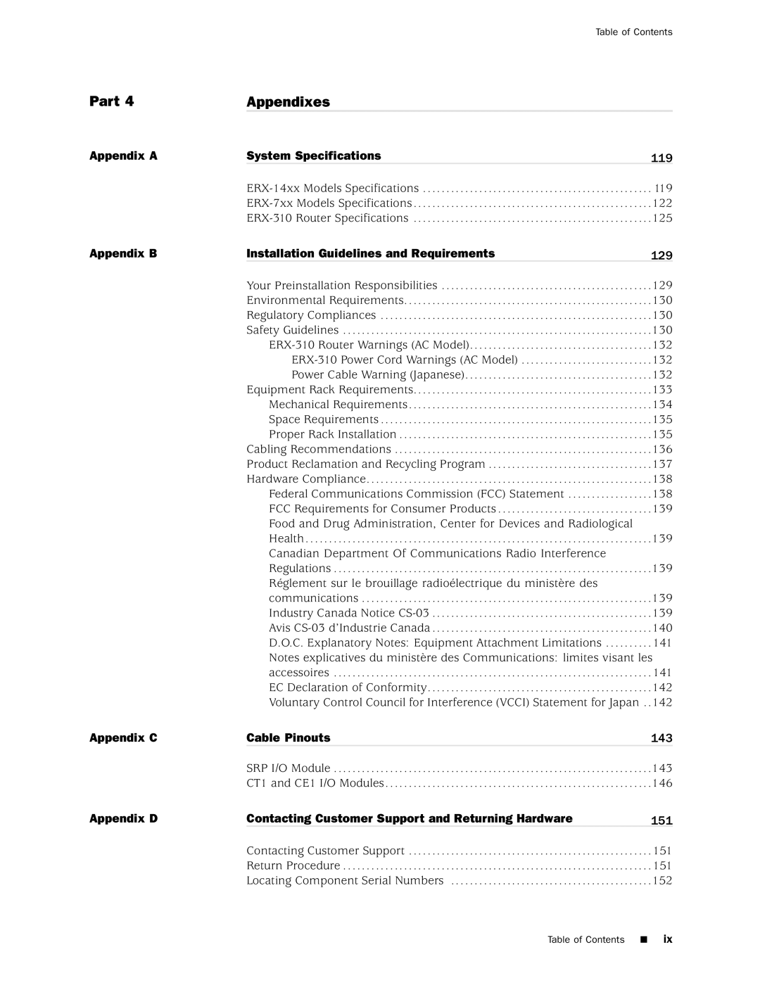 Juniper Networks 8 manual Part Appendixes, Appendix a System Specifications 