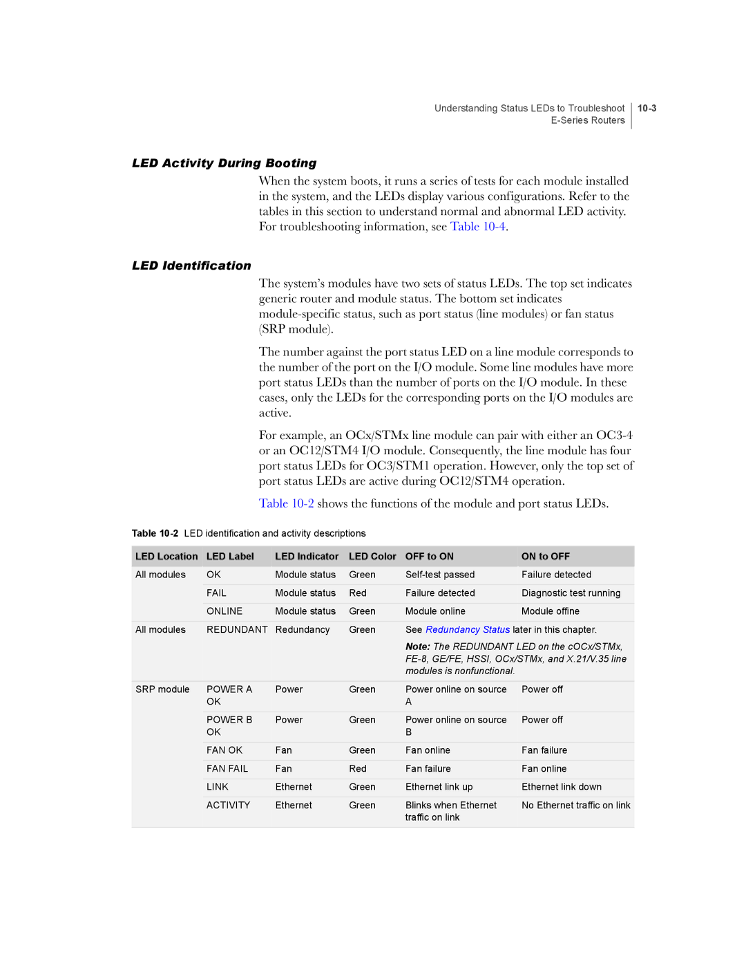 Juniper Networks E-Series manual 10-3, FE-8, GE/FE, HSSI, OCx/STMx, and X.21/V.35 line 