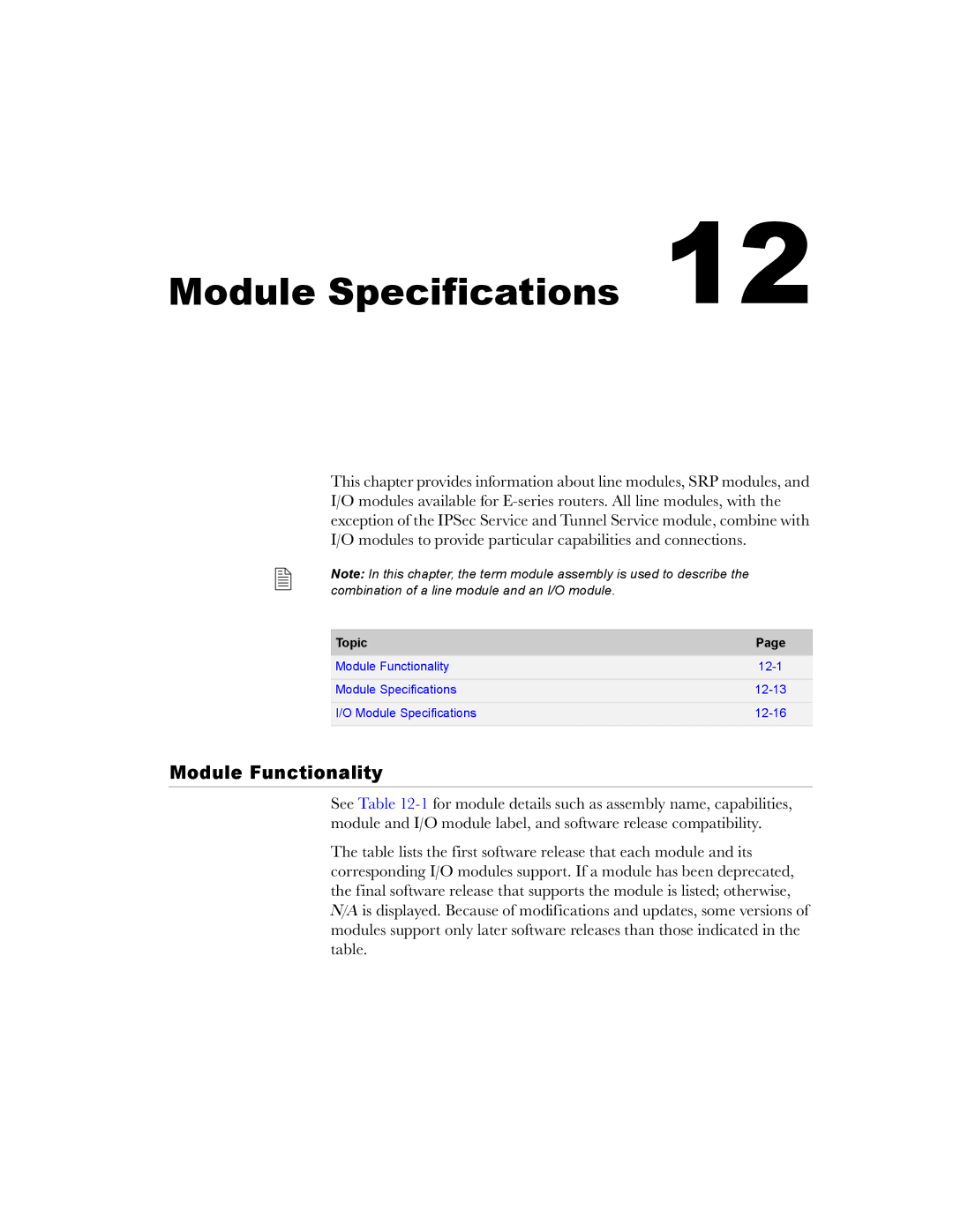 Juniper Networks E-Series manual Module Specifications, Module Functionality 