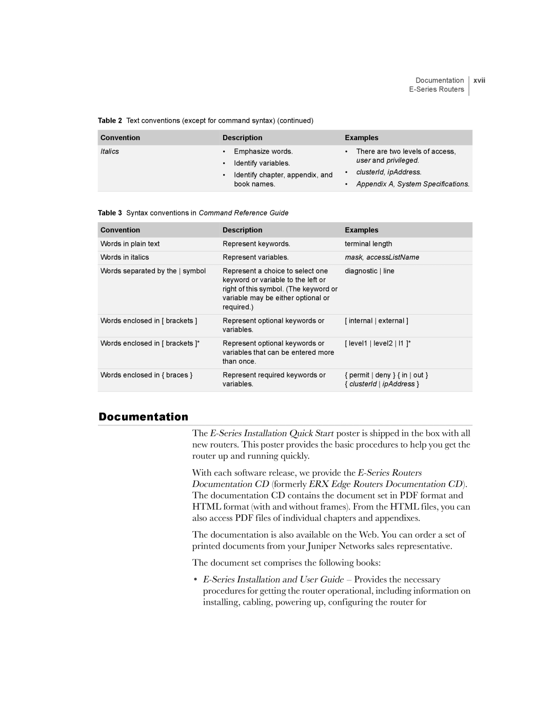 Juniper Networks E-Series manual Documentation, Xvii 