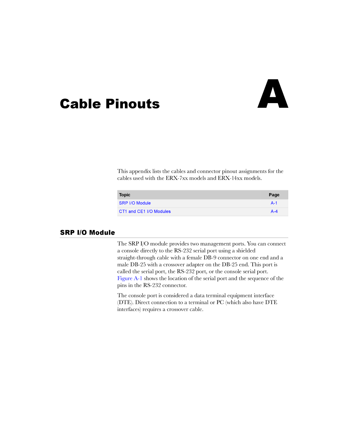 Juniper Networks E-Series manual Cable Pinouts, SRP I/O Module 