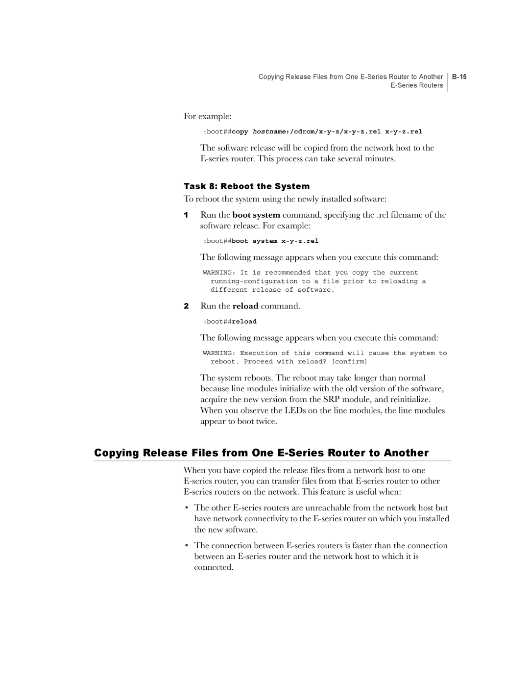 Juniper Networks manual Copying Release Files from One E-Series Router to Another 