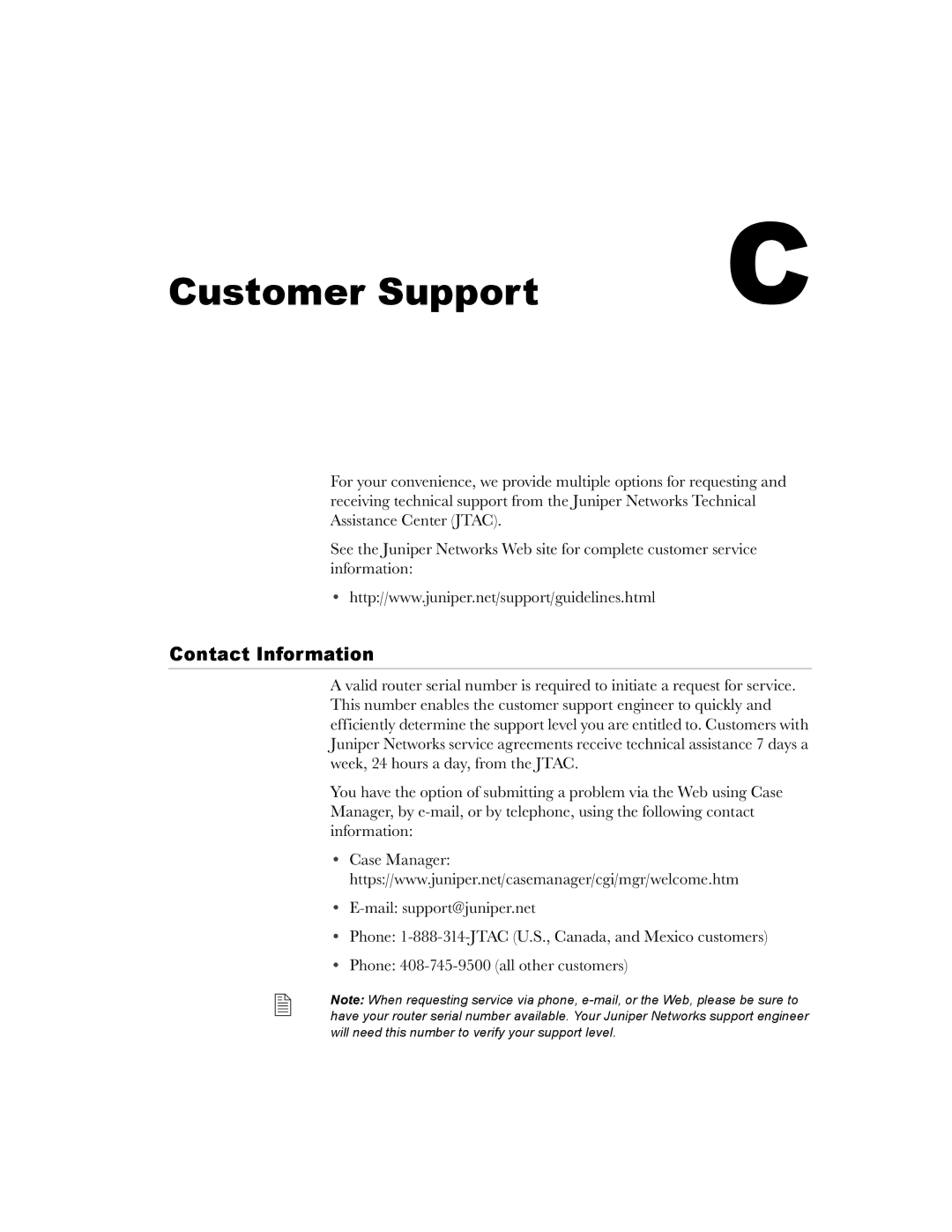 Juniper Networks E-Series manual Customer Support, Contact Information 