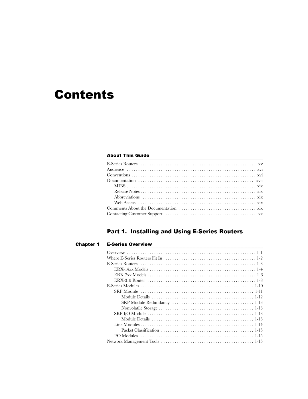 Juniper Networks E-Series manual Contents 