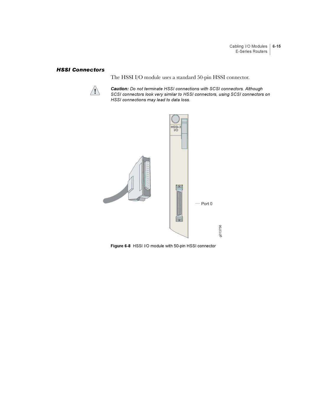 Juniper Networks E-Series manual Hssi I/O module uses a standard 50-pin Hssi connector 