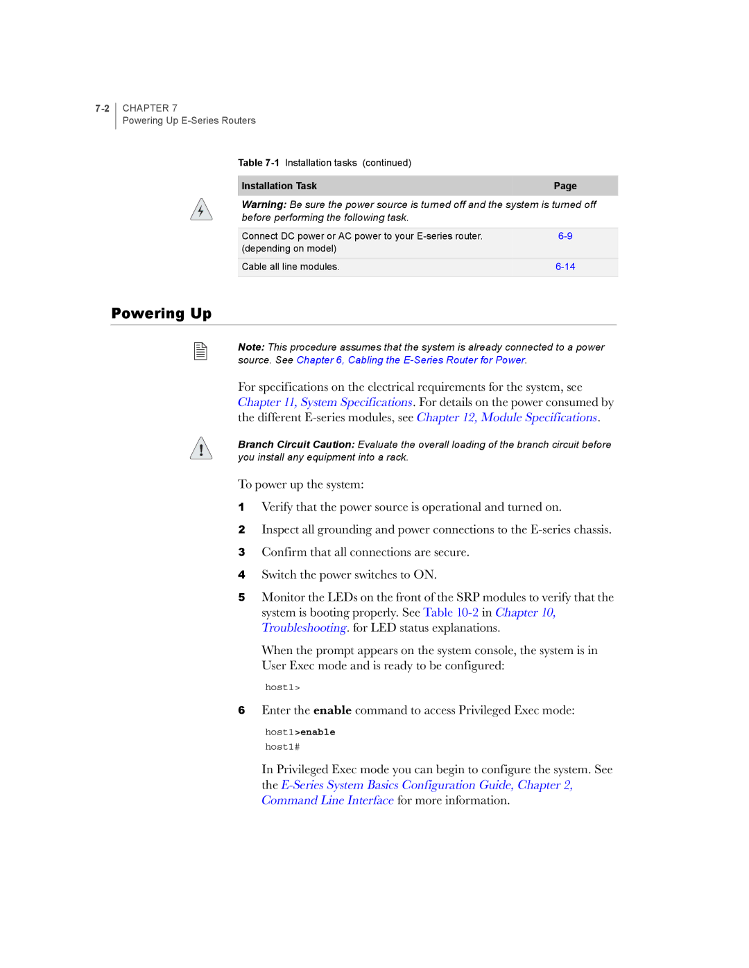 Juniper Networks E-Series manual Powering Up 