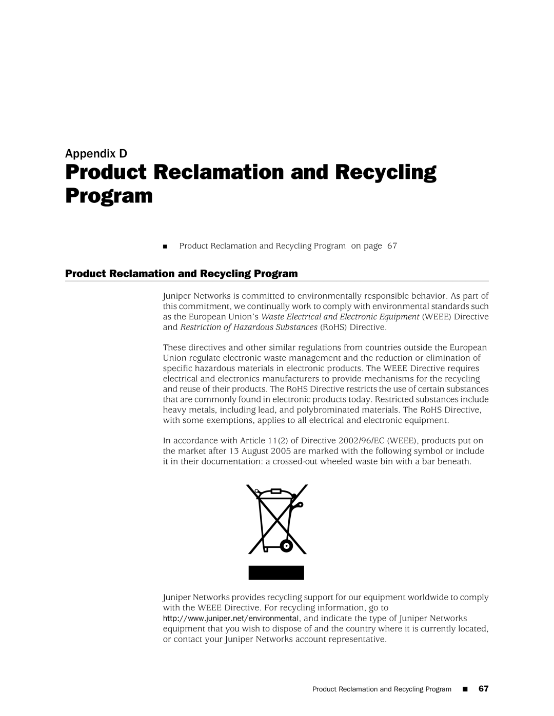 Juniper Networks E320 manual Product Reclamation and Recycling Program 