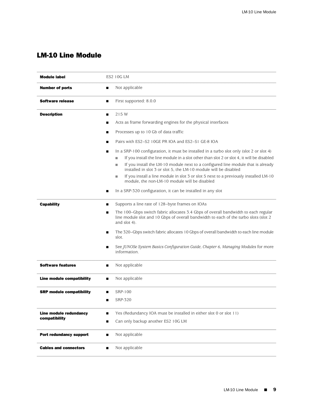 Juniper Networks E320 manual LM-10 Line Module 