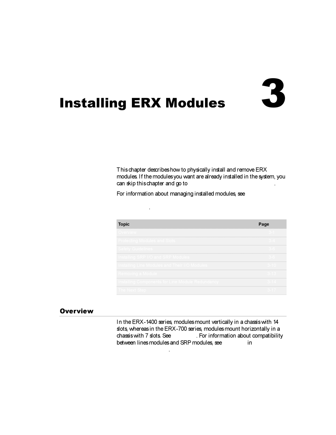 Juniper Networks ERX-705, ERX-1410, ERX-1440, ERX-700 manual Installing ERX Modules, Overview 