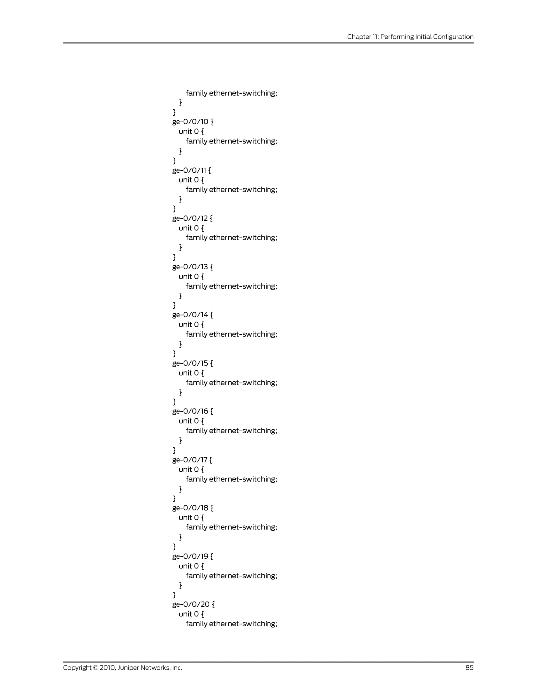 Juniper Networks EX2200 manual Performing Initial Configuration 