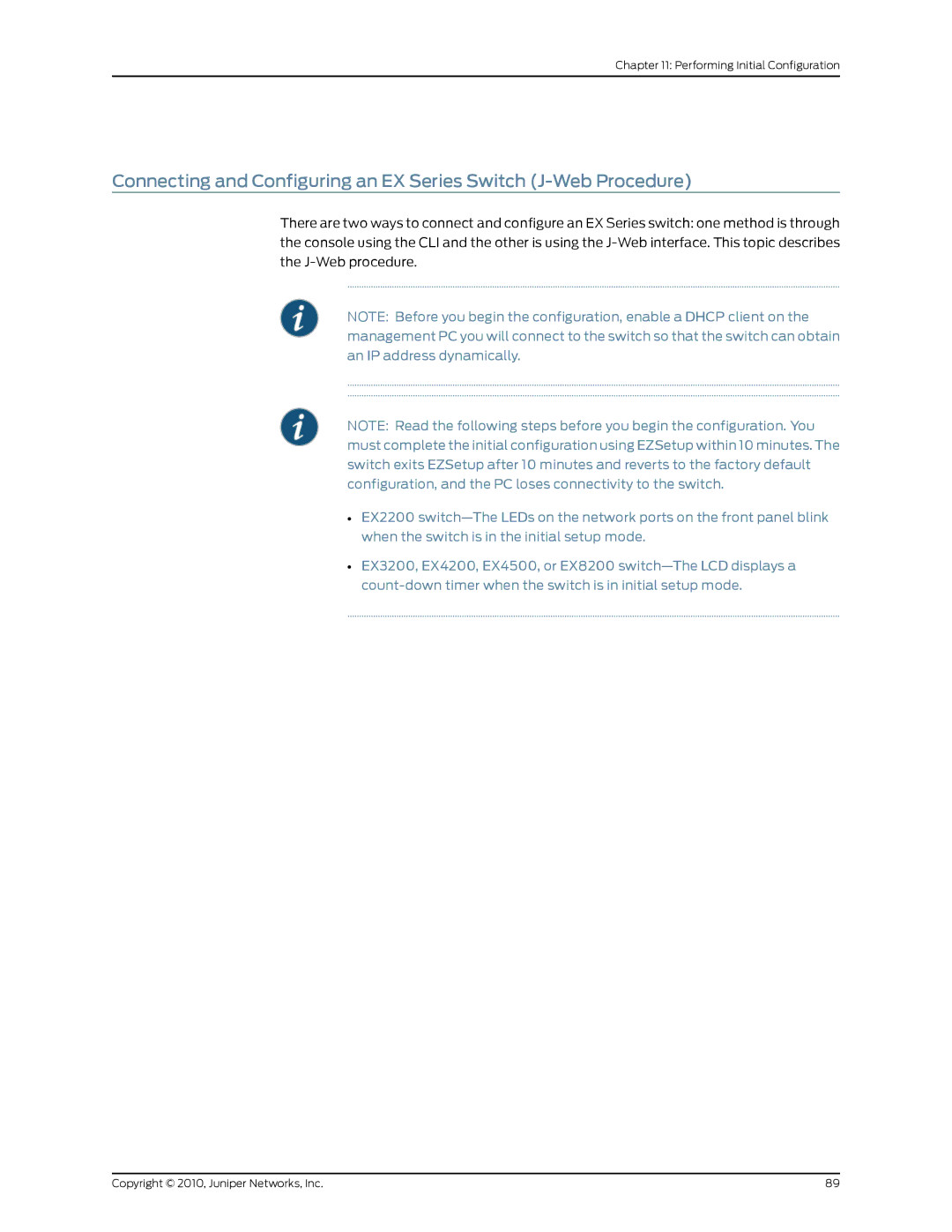 Juniper Networks EX2200 manual Performing Initial Configuration 