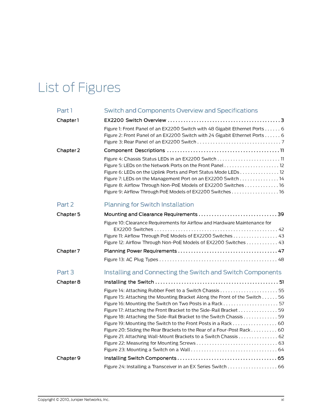 Juniper Networks manual List of Figures, Chassis Status LEDs in an EX2200 Switch 