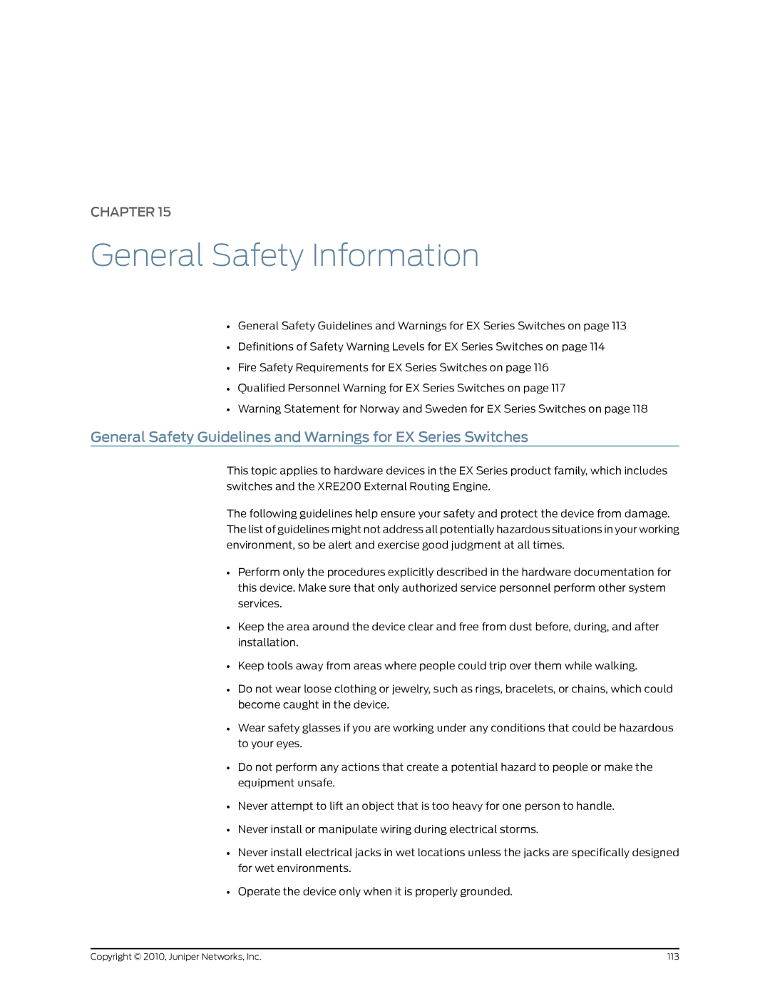 Juniper Networks EX2200 manual General Safety Information 