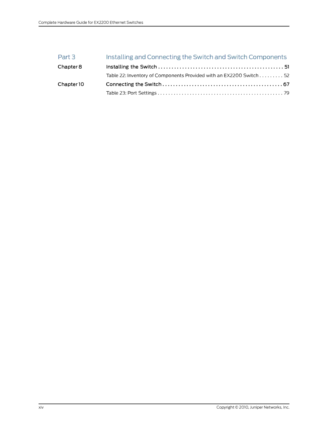 Juniper Networks manual Inventory of Components Provided with an EX2200 Switch 