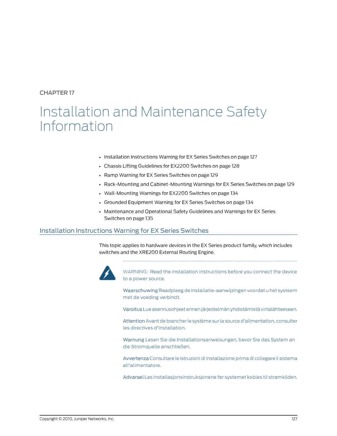 Juniper Networks EX2200 manual Installation and Maintenance Safety Information 