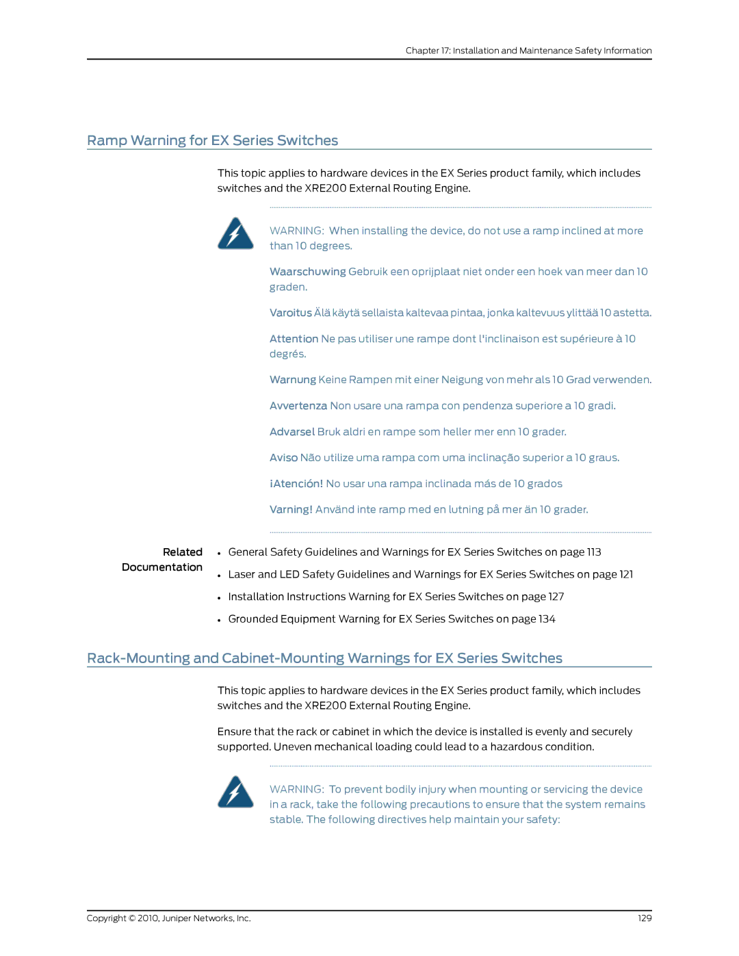 Juniper Networks EX2200 manual Ramp Warning for EX Series Switches 