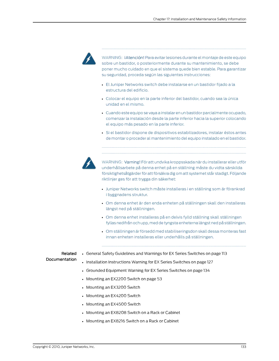 Juniper Networks EX2200 manual Copyright 2010, Juniper Networks, Inc 133 