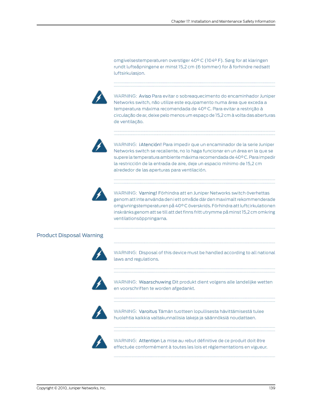 Juniper Networks EX2200 manual Product Disposal Warning 