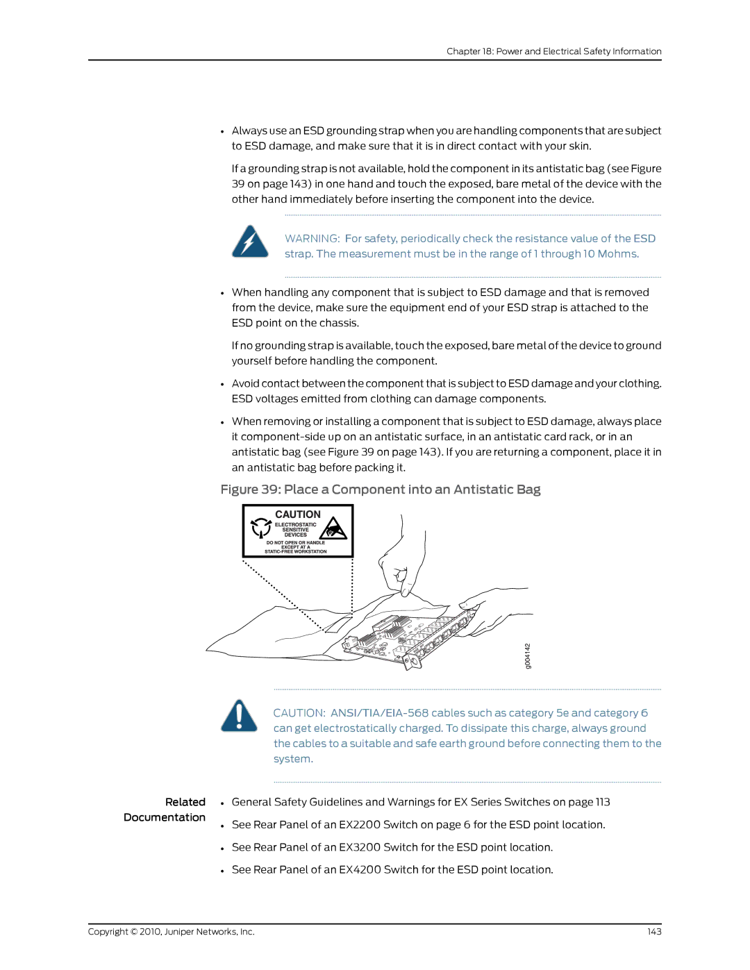 Juniper Networks EX2200 manual Place a Component into an Antistatic Bag 