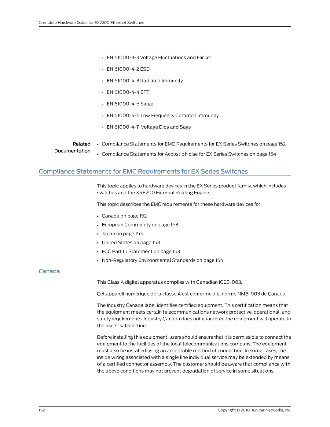 Juniper Networks EX2200 manual Canada 