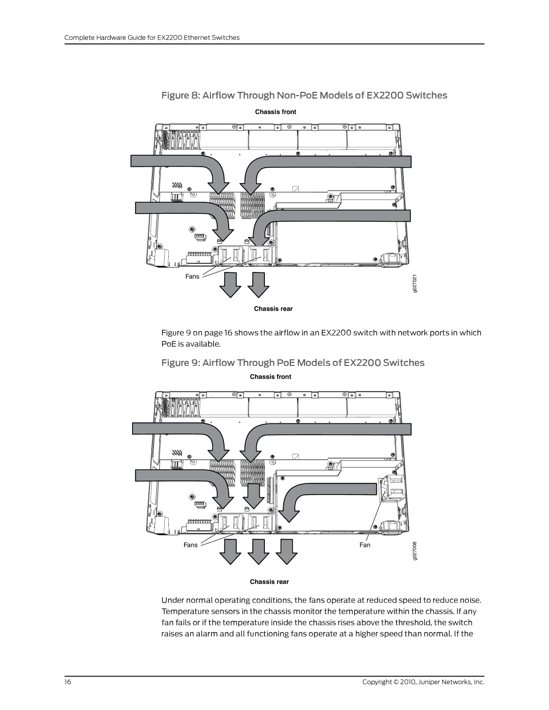 Juniper Networks manual Airflow Through Non-PoE Models of EX2200 Switches 