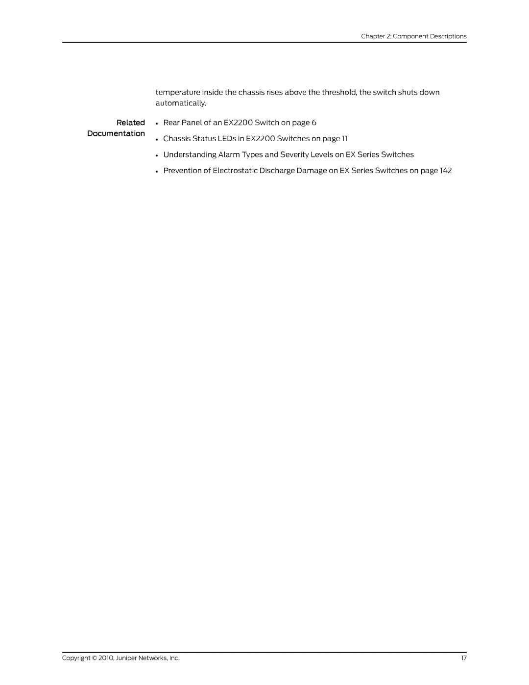 Juniper Networks EX2200 manual Component Descriptions 