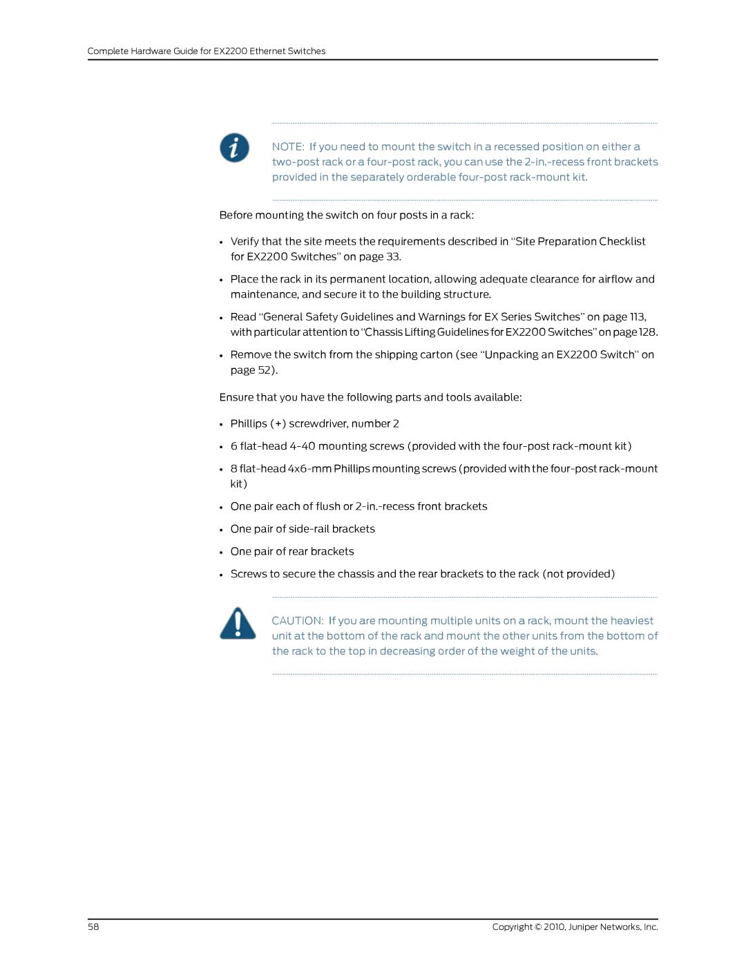 Juniper Networks manual Complete Hardware Guide for EX2200 Ethernet Switches 