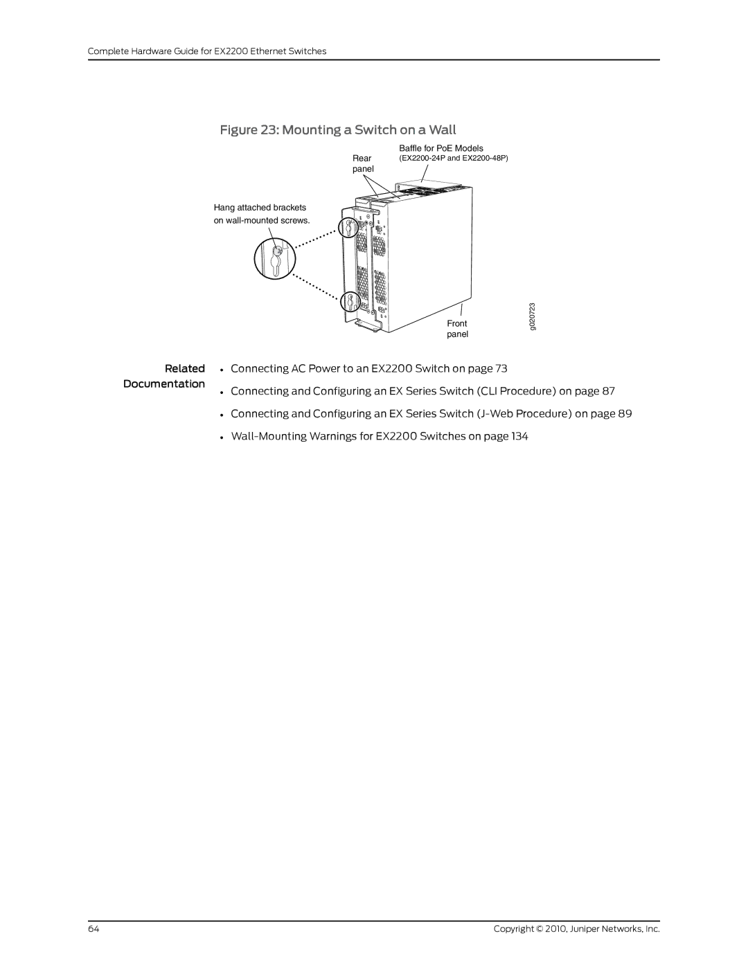 Juniper Networks EX2200 manual Mounting a Switch on a Wall 