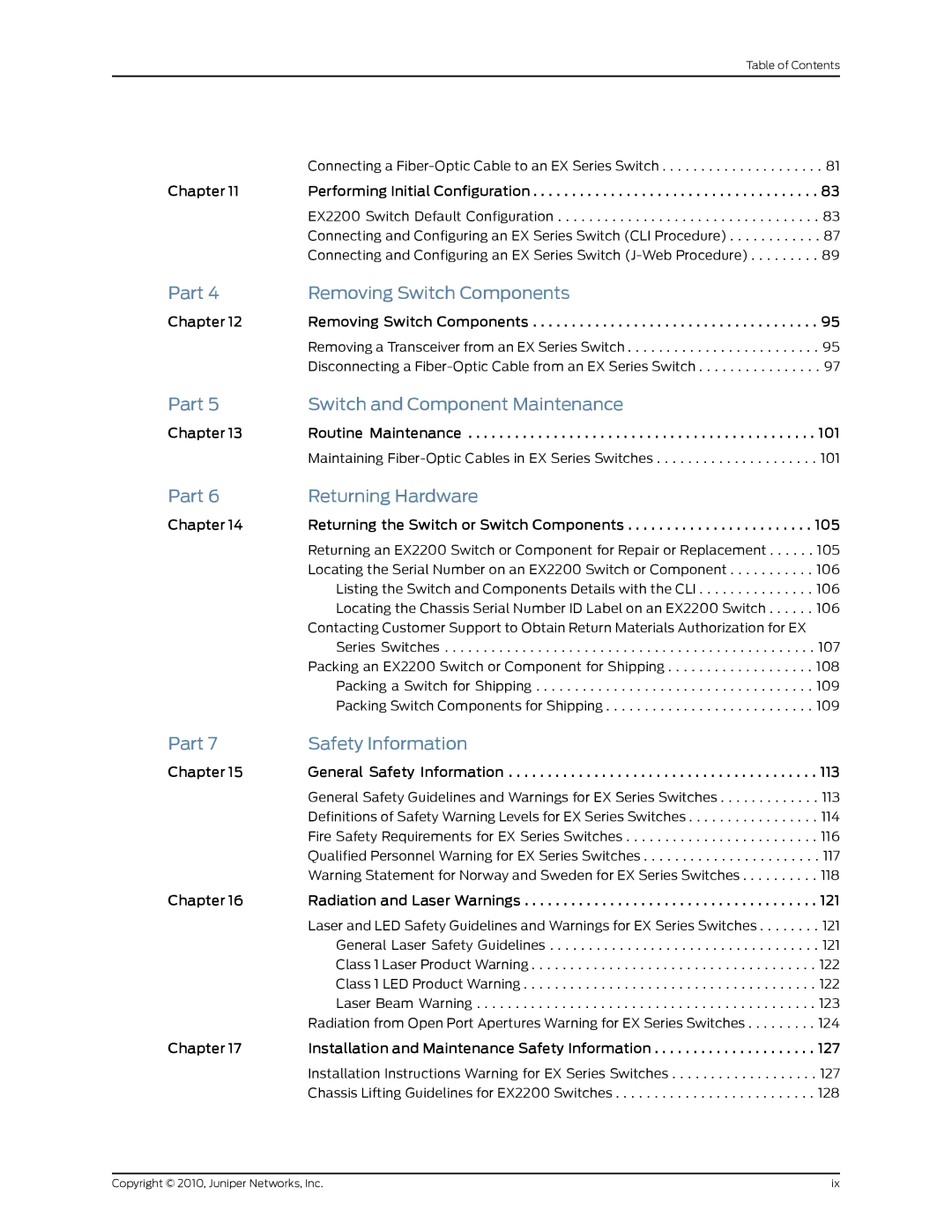 Juniper Networks EX2200 Part Removing Switch Components, Part Switch and Component Maintenance, Part Returning Hardware 