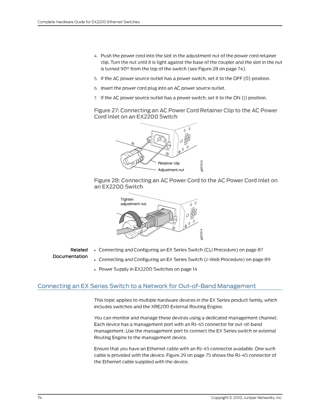 Juniper Networks EX2200 manual Retainer clip Adjustment nut 